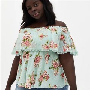 Torrid size 3 Off shoulder green floral blouse